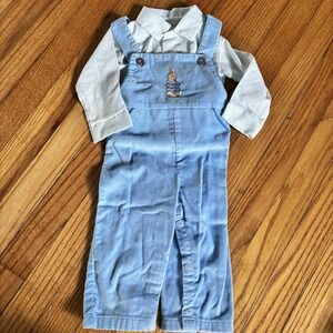 Vintage Peter Rabbit Beatrix Potter Blue Overall‎ Jumpsuit Baby 18 Months